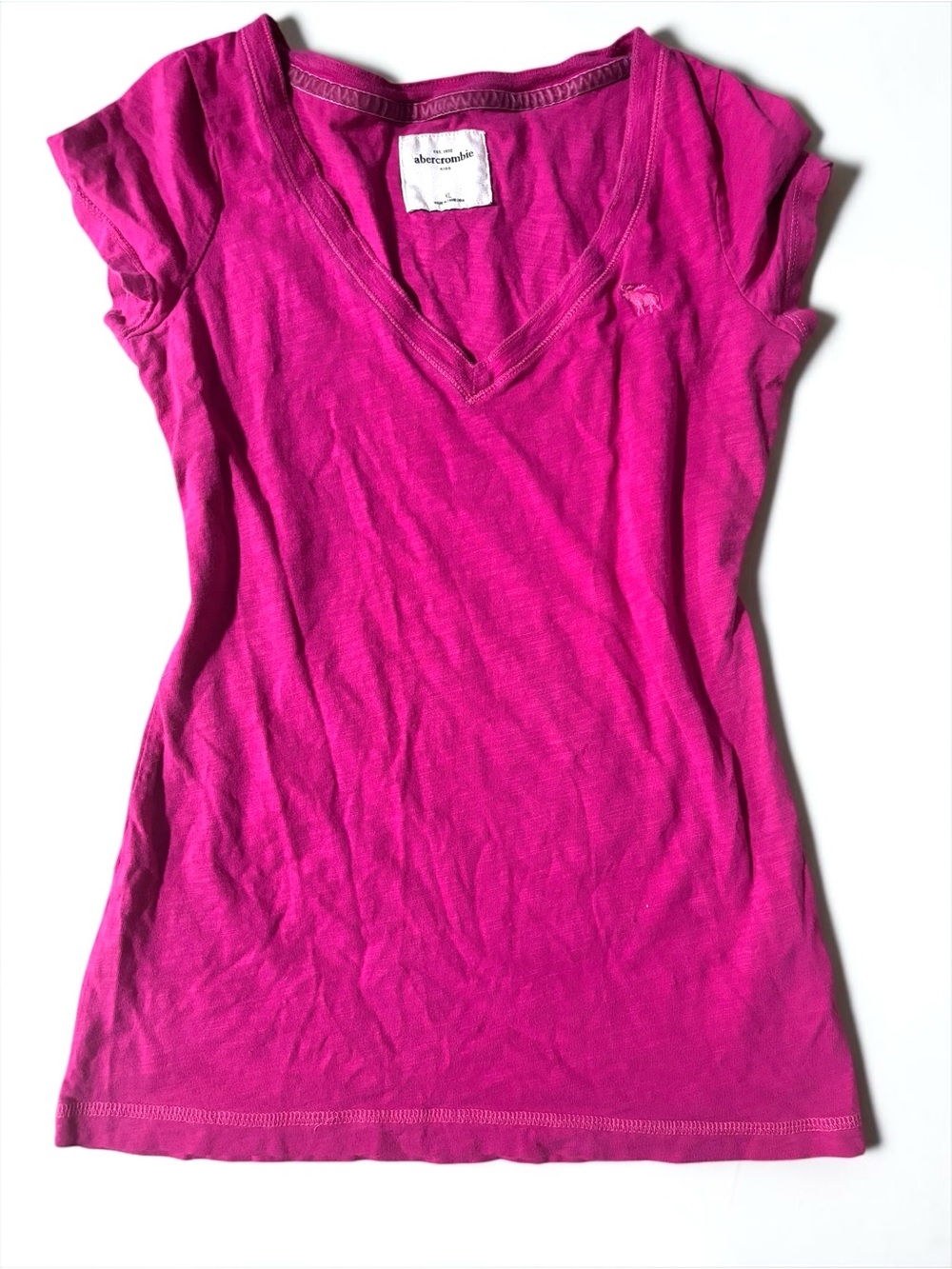 Abercrombie V-Neck Tee Hot Pink Vintage 100% Cotton T-Shirt Y2K S
